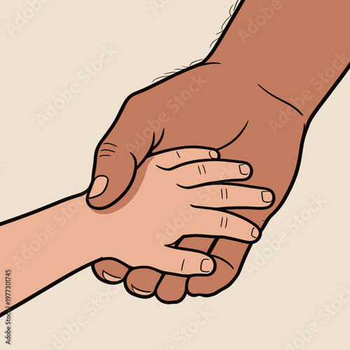 Hands Holding, Child and Adult, Handshake Illustration