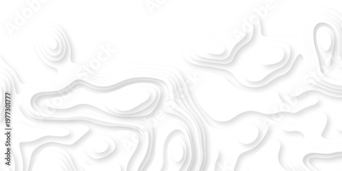 Abstract wavy line paper cut white background. vector natural shadow papercut web topography map spiral line. Topographic geometric map relief texture with curved layers. Origami relief map. 