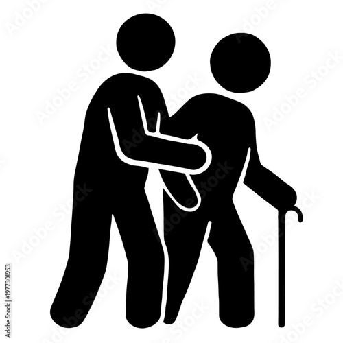 Bild auf Leinwand Caregiver assisting elderly person with cane silhouette
杖をつく高齢者を介助する人のシルエット