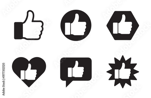 Various thumbs up icons in different shapes and styles, including heart, speech bubble, and starburst.