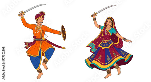 Indian couple in traditional attire performing a celebratory dance