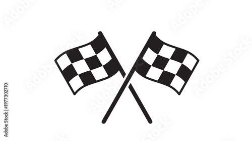 Flags checkered crossing with black and white squares symbolizing finish line or start in racing competition.
