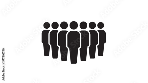 Group of people silhouette icon with simple solid black figures representing a crowd or team featuring community, society, individuals with symbol