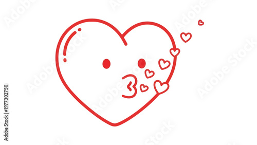 Cute Red Heart Blowing Kisses with Little Hearts.