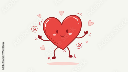 Cute Red Heart Character Jumping with Joy and Happiness.