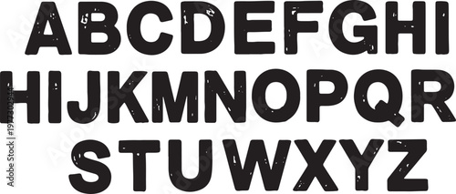 Vintage-style uppercase alphabet letters in bold serif font with distressed texture