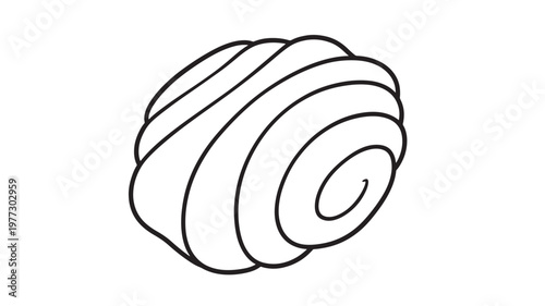 Shell spiral outline with simple black curved lines on a white background, representing a minimalist marine organism.