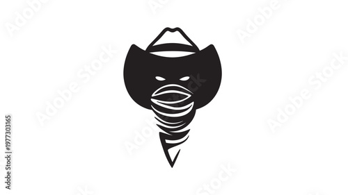 Elephant head wearing a cowboy hat and bandana, rendered in a striking black silhouette against a white background.