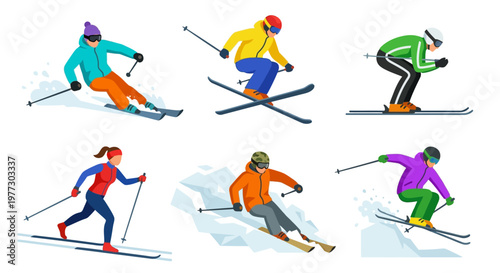 Diverse group of skiers and snowboarders enjoying a winter sport scene