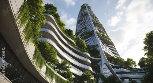 Futuristic biophilic skyscraper a vision of sustainable urban architecture integrated with nature