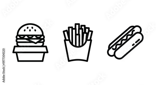 Fast food icons featuring a burger fries and hotdog silhouette