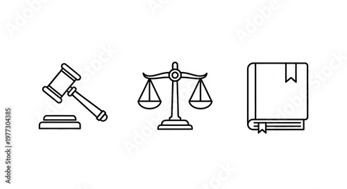 Legal symbols of justice gavel scales and law book silhouette