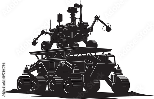 Mars Rover, Space Exploration, Black Vector Illustration, Robotic Vehicle