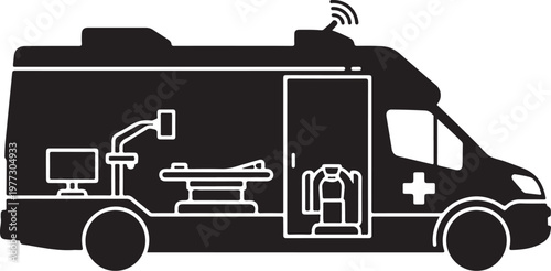 Black ambulance vector icon, medical emergency vehicle, paramedic transport, healthcare symbol