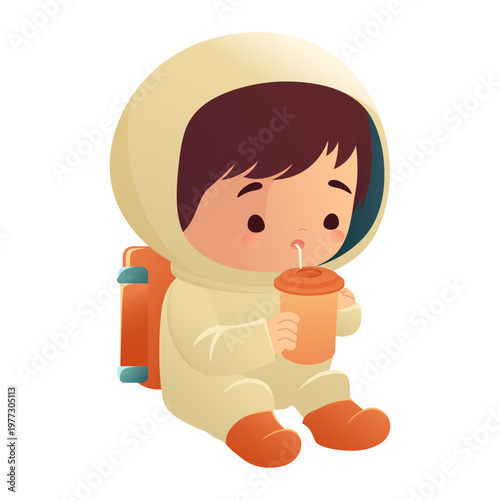 A cartoon character—an astronaut in a blue spacesuit, floating in zero gravity. A cute cartoon style often used for children's materials, websites, or games. 
