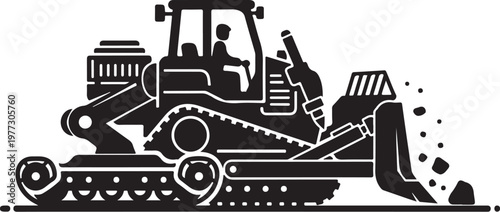 Bulldozer, construction vehicle, heavy equipment, industrial machine, black silhouette