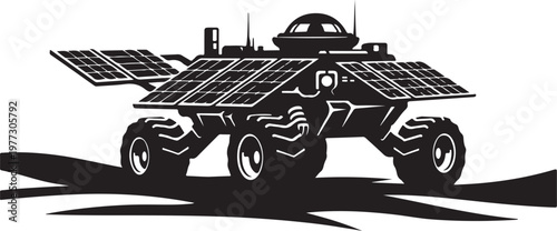 Black, solar powered, robotic rover vehicle, space exploration, robotic spacecraft