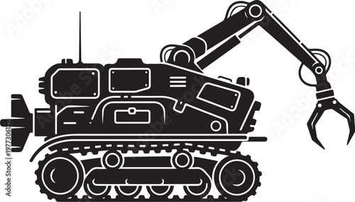 Black excavator, heavy machinery, construction equipment, industrial icon