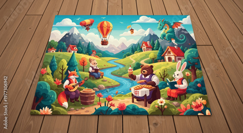 Colorful Cartoon Illustration of Fantasy Scene.