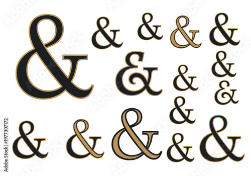 Elegant Ampersand Symbol Collection in Gold and Black Typography - Decorative Conjunction Icons for Branding and Design