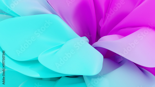 Abstract three-dimensional background with multi-layered smooth shapes and soft gradients. A modern, futuristic composition with dynamic curves for a stylish design.