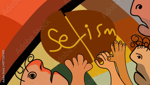 Anti-sexism illustration, flat vector color illustration