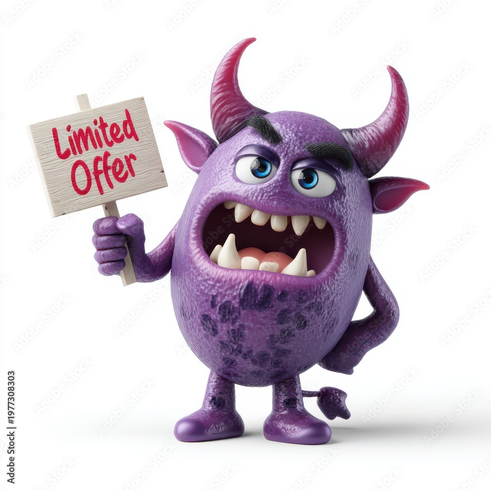 Fototapeta premium Purple Monster Holding Limited Offer Sign