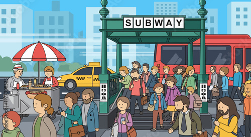 Crowd of People at Subway Entrance.