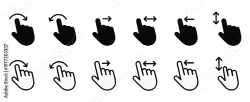 Hand Gesture Icons for Touchscreen Interaction vector