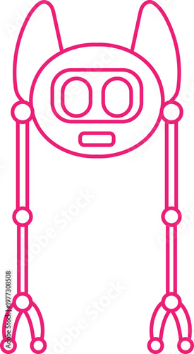 Smart AI Robot Character Vector Set, Cute Futuristic Mascot Collection Flat Style outline