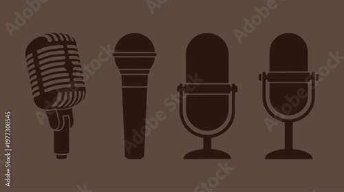 Four different microphone icons in brown.