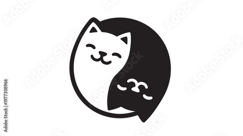 Two adorable cat faces in a yin yang shape, representing harmony and balance. featuring cats, kitten, kittens with pet and pets elements for animal,