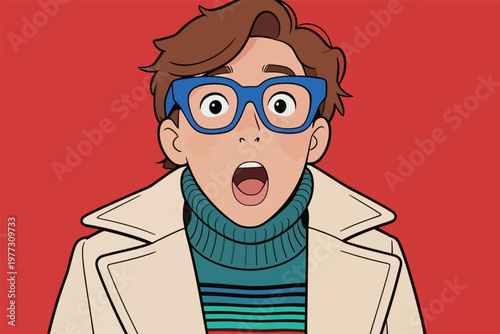Cartoon Character Surprised Expression in Fashionable Outfit
