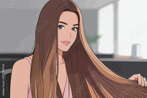 Illustration of a Woman with Long Straight Hair