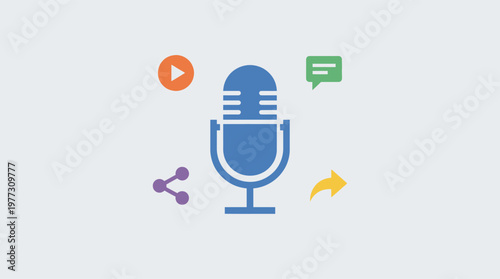 Microphone icon with social media symbols.