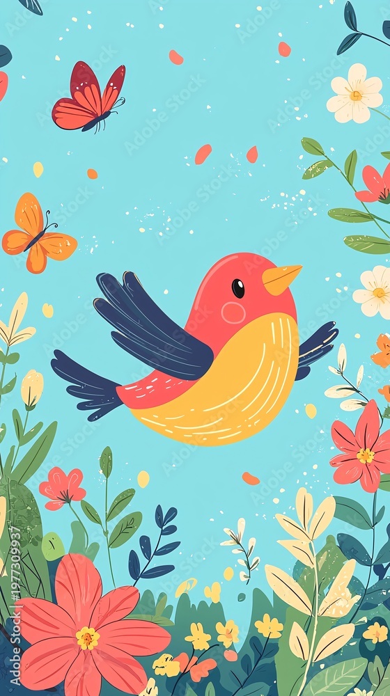 Obraz premium Birds fly over the sea of flowers