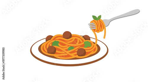A plate of spaghetti with meatballs.