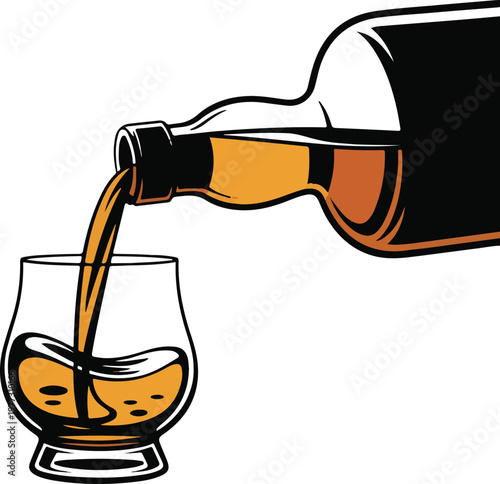 Fotografie Silhouette of a whiskey bottle pouring bourbon into a glass
