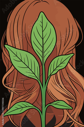 Red Haired Woman with Green Plant Illustration