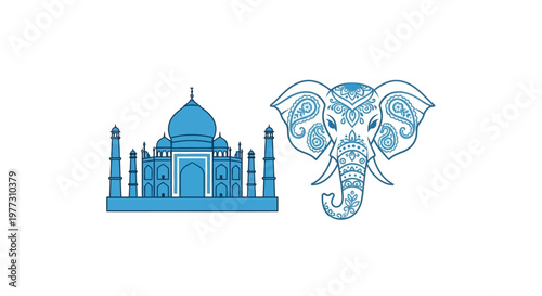 Taj Mahal and Elephant Illustration.