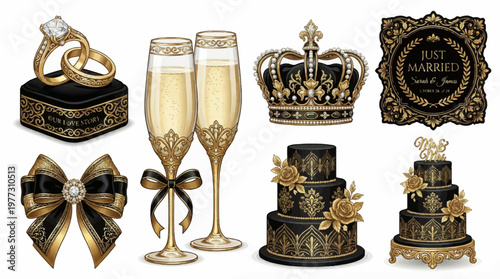 Premium Wedding Decoration Bundle Metallic Gold Clipart Modern Elegant Design Set