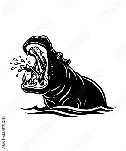 sea lion roaring in water splash vector illustration