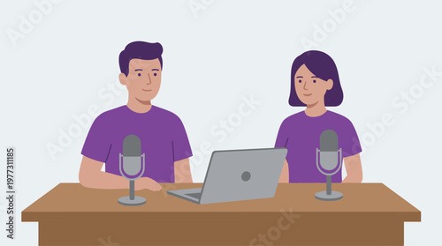 Two people recording a podcast episode.
