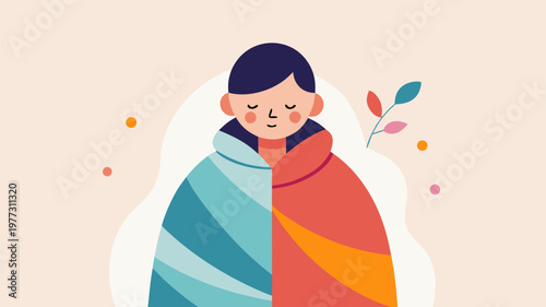 Lonely person wrapped in blanket with calm expression representing emotional isolation touch starvation and need for human connection concept