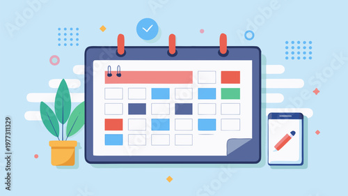 Content planning calendar on mobile and desktop devices with scheduling interface representing social media management and content organization concept