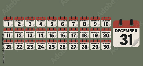 Complete December Month Calendar Icon Set Daily Date Vector Collection