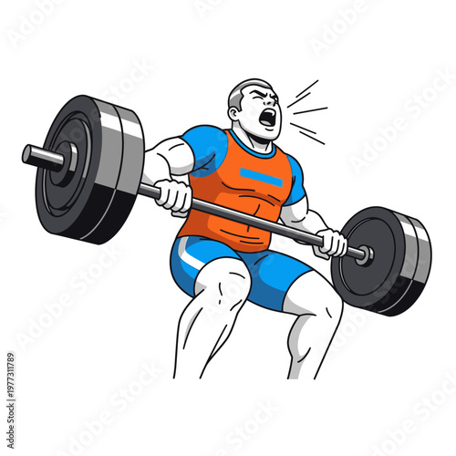 Weightlifter Straining to Lift Heavy Barbell, Intense Strength Training