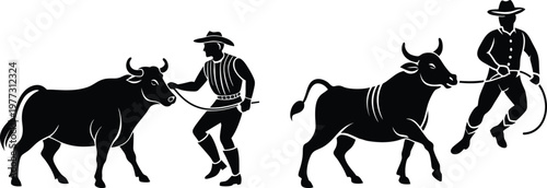 Bullfighting Silhouette with Matador and Bull Vector Illustration