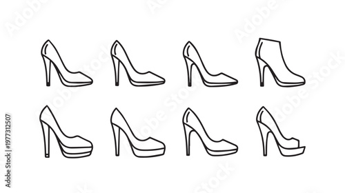 Collection of High Heel Shoe Silhouettes Variety of Styles Vector Illustration