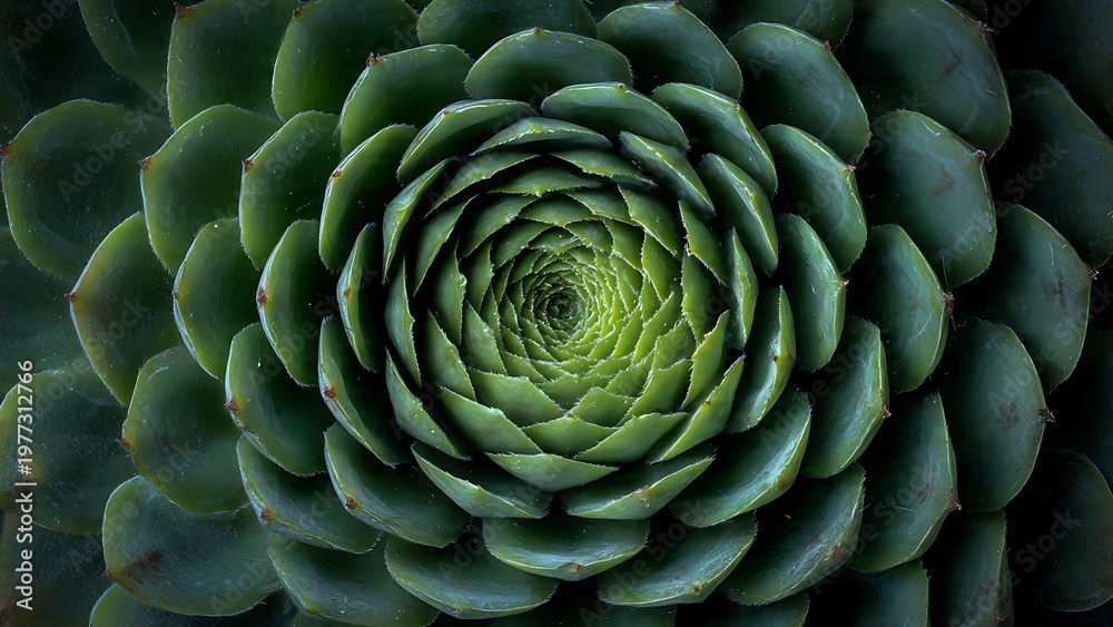 Obraz premium Symmetrical succulent rosette macro green plant geometric pattern background